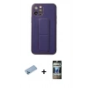 MARSİLYAN™- iPhone 12 Pro Kılıf Akış Doku - Siyah 34D Hayalet Izgaralı Cam + Shine Kamera Lens Koruma Cam - MI