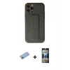 MARSİLYAN™- iPhone 12 Pro Kılıf Akış Doku - Siyah 34D Hayalet Izgaralı Cam + Shine Kamera Lens Koruma Cam - MI