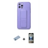 MARSİLYAN™- iPhone 12 Pro Kılıf Akış Doku - Siyah 34D Hayalet Izgaralı Cam + Shine Kamera Lens Koruma Cam - MI