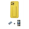MARSİLYAN™- iPhone 12 Pro Kılıf Akış Doku - Siyah 34D Hayalet Izgaralı Cam + Shine Kamera Lens Koruma Cam - PE