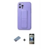 MARSİLYAN™- iPhone 12 Pro Kılıf Akış Doku - Siyah 34D Hayalet Izgaralı Cam + Shine Kamera Lens Koruma Cam - PE