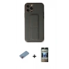 MARSİLYAN™- iPhone 12 Pro Kılıf Akış Doku - Siyah 34D Hayalet Izgaralı Cam + Shine Kamera Lens Koruma Cam - PE