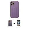 MARSİLYAN™- iPhone 12 Pro Kılıf Akış Doku - Siyah 34D Hayalet Izgaralı Cam + Neon Fosforlu Kamera Lens - SI