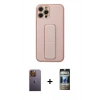 MARSİLYAN™- iPhone 12 Pro Kılıf Akış Doku - Siyah 34D Hayalet Izgaralı Cam + Neon Fosforlu Kamera Lens - SI