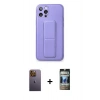MARSİLYAN™- iPhone 12 Pro Kılıf Akış Doku - Siyah 34D Hayalet Izgaralı Cam + Neon Fosforlu Kamera Lens - SI
