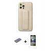 MARSİLYAN™- iPhone 12 Pro Kılıf Akış Doku - Siyah 34D Hayalet Izgaralı Cam + Renkli Kamera Lens Koruma Cam - SI