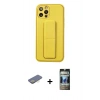 MARSİLYAN™- iPhone 12 Pro Kılıf Akış Doku - Siyah 34D Hayalet Izgaralı Cam + Renkli Kamera Lens Koruma Cam - SI
