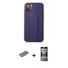 MARSİLYAN™- iPhone 12 Pro Kılıf Akış Doku - Siyah 34D Hayalet Izgaralı Cam + Renkli Kamera Lens Koruma Cam - SI