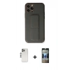 MARSİLYAN™- iPhone 12 Pro Kılıf Akış Doku - Siyah 34D Hayalet Izgaralı Cam + Shine Kamera Lens - GS