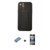 MARSİLYAN™- iPhone 12 Pro Kılıf Akış Doku - Siyah 34D Hayalet Izgaralı Cam + Shine Kamera Lens Koruma Cam - GS