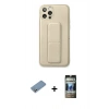 MARSİLYAN™- iPhone 12 Pro Kılıf Akış Doku - Siyah 34D Hayalet Izgaralı Cam + Shine Kamera Lens Koruma Cam - GS
