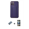 MARSİLYAN™- iPhone 12 Pro Kılıf Akış Doku - Siyah 34D Hayalet Izgaralı Cam + Shine Kamera Lens Koruma Cam - SH