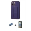 MARSİLYAN™- iPhone 12 Pro Kılıf Akış Doku - Siyah 34D Hayalet Izgaralı Cam + Shine Kamera Lens Koruma Cam - GD