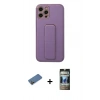 MARSİLYAN™- iPhone 12 Pro Kılıf Akış Doku - Siyah 34D Hayalet Izgaralı Cam + Shine Kamera Lens Koruma Cam - GD