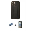 MARSİLYAN™- iPhone 12 Pro Kılıf Akış Doku - Siyah 34D Hayalet Izgaralı Cam + Shine Kamera Lens Koruma Cam - GD
