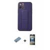 MARSİLYAN™- iPhone 12 Pro Kılıf Akış Doku - Siyah 34D Hayalet Izgaralı Cam + Shine Kamera Lens Koruma Cam - GS