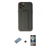 MARSİLYAN™- iPhone 12 Pro Kılıf Akış Doku - Siyah 34D Hayalet Izgaralı Cam + Shine Kamera Lens Koruma Cam - GS