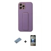 MARSİLYAN™- iPhone 12 Pro Kılıf Akış Doku - Siyah 34D Hayalet Izgaralı Cam + Shine Kamera Lens Koruma Cam - GS