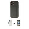 MARSİLYAN™- iPhone 12 Pro Kılıf Akış Doku - Siyah 34D Hayalet Izgaralı Cam + Shine Kamera Lens - MI