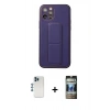MARSİLYAN™- iPhone 12 Pro Kılıf Akış Doku - Siyah 34D Hayalet Izgaralı Cam + Shine Kamera Lens - MI