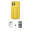 MARSİLYAN™- iPhone 12 Pro Kılıf Akış Doku - Siyah 34D Hayalet Izgaralı Cam + Shine Kamera Lens - MI