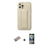 MARSİLYAN™- iPhone 12 Pro Kılıf Akış Doku - Siyah 34D Hayalet Izgaralı Cam + Shine Kamera Lens Koruma Cam - SABE