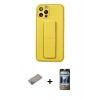 MARSİLYAN™- iPhone 12 Pro Kılıf Akış Doku - Siyah 34D Hayalet Izgaralı Cam + Shine Kamera Lens Koruma Cam - SABE