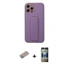 MARSİLYAN™- iPhone 12 Pro Kılıf Akış Doku - Siyah 34D Hayalet Izgaralı Cam + Shine Kamera Lens Koruma Cam - SABE