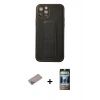 MARSİLYAN™- iPhone 12 Pro Kılıf Akış Doku - Siyah 34D Hayalet Izgaralı Cam + Shine Kamera Lens Koruma Cam - SABE