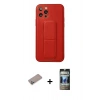 MARSİLYAN™- iPhone 12 Pro Kılıf Akış Doku - Siyah 34D Hayalet Izgaralı Cam + Shine Kamera Lens Koruma Cam - SABE