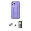 MARSİLYAN™- iPhone 12 Pro Kılıf Akış Doku - Siyah 34D Hayalet Izgaralı Cam + Shine Kamera Lens Koruma Cam - SABE