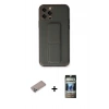 MARSİLYAN™- iPhone 12 Pro Kılıf Akış Doku - Siyah 34D Hayalet Izgaralı Cam + Shine Kamera Lens Koruma Cam - SABE