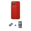 MARSİLYAN™- iPhone 12 Pro Kılıf Akış Doku - Siyah 34D Hayalet Izgaralı Cam + Shine Kamera Lens Koruma Cam - SH
