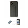 MARSİLYAN™- iPhone 12 Pro Kılıf Akış Doku - Siyah 34D Hayalet Izgaralı Cam + Shine Kamera Lens Koruma Cam - SH
