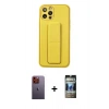 MARSİLYAN™- iPhone 12 Pro Kılıf Akış Doku - Siyah 34D Hayalet Izgaralı Cam + Neon Fosforlu Kamera Lens - TU