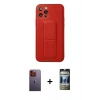 MARSİLYAN™- iPhone 12 Pro Kılıf Akış Doku - Siyah 34D Hayalet Izgaralı Cam + Neon Fosforlu Kamera Lens - TU
