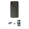 MARSİLYAN™- iPhone 12 Pro Kılıf Akış Doku - Siyah 34D Hayalet Izgaralı Cam + Renkli Kamera Lens Koruma Cam - TU