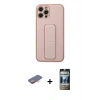 MARSİLYAN™- iPhone 12 Pro Kılıf Akış Doku - Siyah 34D Hayalet Izgaralı Cam + Renkli Kamera Lens Koruma Cam - TU