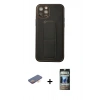 MARSİLYAN™- iPhone 12 Pro Kılıf Akış Doku - Siyah 34D Hayalet Izgaralı Cam + Renkli Kamera Lens Koruma Cam - TU