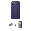 MARSİLYAN™- iPhone 12 Pro Kılıf Akış Doku - Siyah 34D Hayalet Izgaralı Cam + Renkli Kamera Lens Koruma Cam - TU