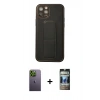 MARSİLYAN™- iPhone 12 Pro Kılıf Akış Doku - Siyah 34D Hayalet Izgaralı Cam + Neon Fosforlu Kamera Lens - YL