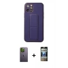 MARSİLYAN™- iPhone 12 Pro Kılıf Akış Doku - Siyah 34D Hayalet Izgaralı Cam + Neon Fosforlu Kamera Lens - YL