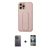 MARSİLYAN™- iPhone 12 Pro Kılıf Akış Doku - Siyah 34D Hayalet Izgaralı Cam + Neon Fosforlu Kamera Lens - YL