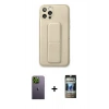 MARSİLYAN™- iPhone 12 Pro Kılıf Akış Doku - Siyah 34D Hayalet Izgaralı Cam + Neon Fosforlu Kamera Lens - YL