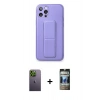 MARSİLYAN™- iPhone 12 Pro Kılıf Akış Doku - Siyah 34D Hayalet Izgaralı Cam + Neon Fosforlu Kamera Lens - YL