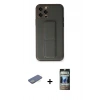 MARSİLYAN™- iPhone 12 Pro Kılıf Akış Doku - Siyah 34D Hayalet Izgaralı Cam + Yeşil Renkli Kamera Lens Koruma Cam