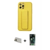 MARSİLYAN™- iPhone 12 Pro Kılıf Akış Doku - Siyah 360 Mat Full Body Arka Koruyucu + Rainbow Kamera Lens Koruma Cam - GD