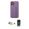 MARSİLYAN™- iPhone 12 Pro Kılıf Akış Doku - Siyah 360 Mat Full Body Arka Koruyucu + Rainbow Kamera Lens Koruma Cam - GD