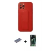 MARSİLYAN™- iPhone 12 Pro Kılıf Akış Doku - Siyah 360 Mat Full Body Arka Koruyucu + Renkli Kamera Lens Koruma Cam - MI