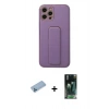 MARSİLYAN™- iPhone 12 Pro Kılıf Akış Doku - Siyah 360 Mat Full Body Arka Koruyucu + Shine Kamera Lens Koruma Cam - MI